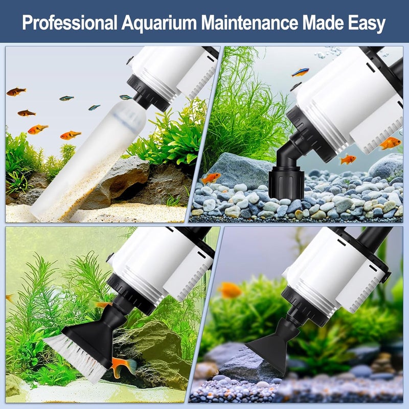 AQQA Electric Fish Tank Cleaner – 30W Aquarium Water Changer with Gravel Vacuum, Corner Nozzle Brush, Oxygen Boost etc Complete Accessories, 480 GPH Pump for Freshwater Saltwater Tanks - Image 2
